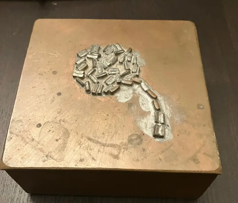 Vintage Hand Hammered, Decorated, Welded Copper Box with Lid Brutalist