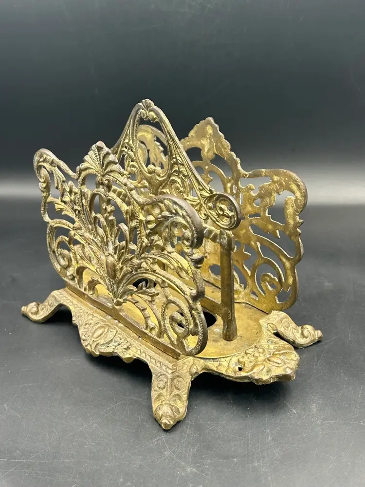 Vintage Solid Brass Letter or Napkin Holder ~ Edwardian Style (c) 1940's