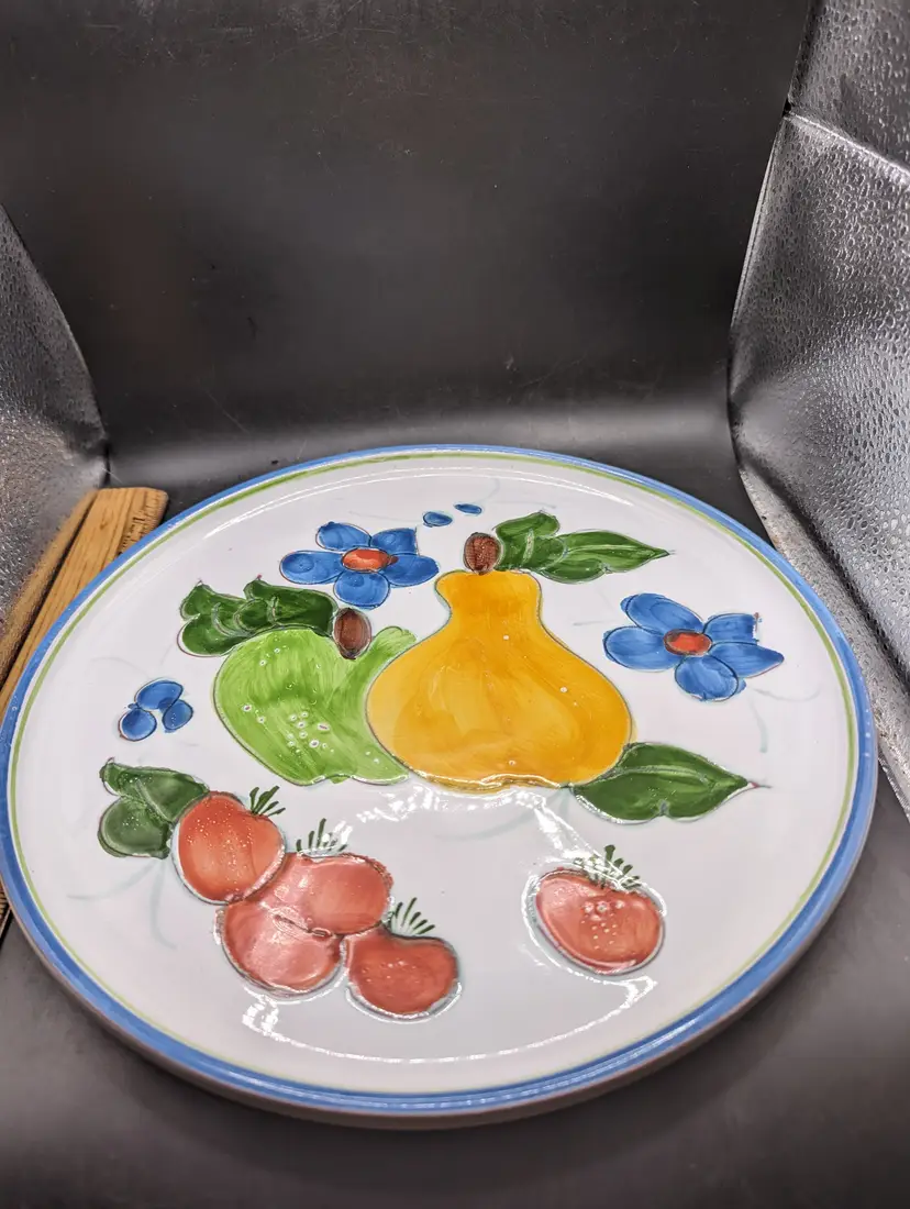 Ceramic Pottery Portugal Hand Painted Colorful Fruit Design Serving Platter 11".