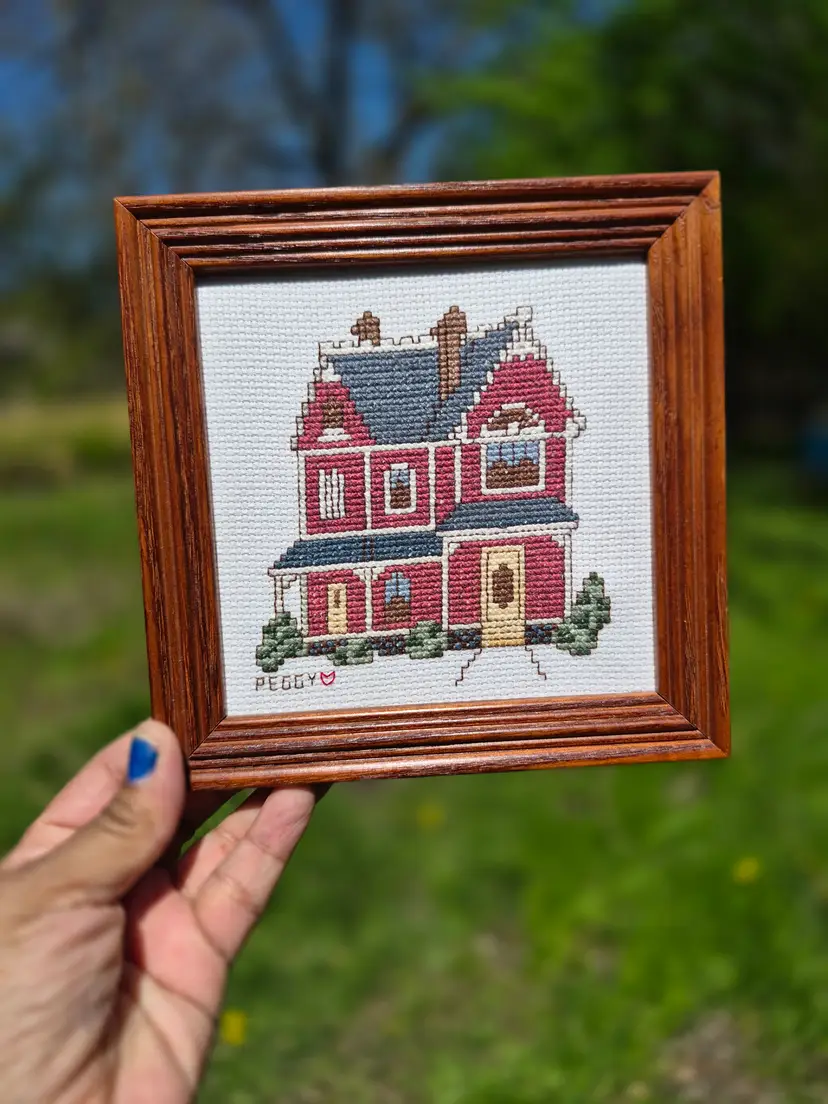 Small Framed Cross Stitch- Cute House