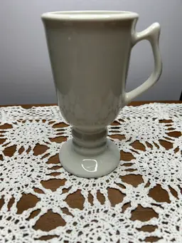Vintage Hall White Ceramic Pedestal Irish Coffee Mug @ 6 “ Tall