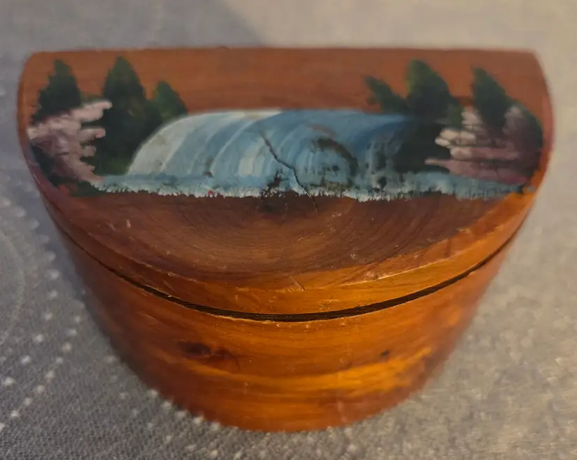Handpainted Niagara Falls Wooden Half Moon Trinket Box