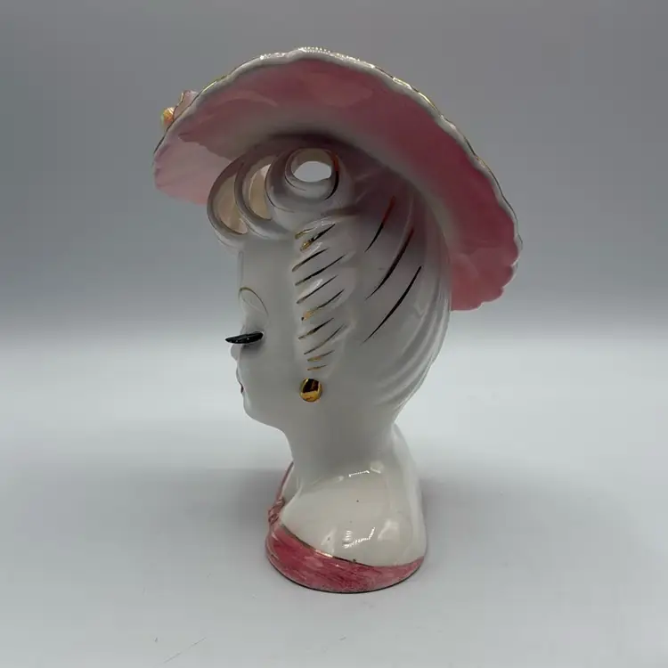 Fancy Hat Lady Head Vase Unmarked AS IS