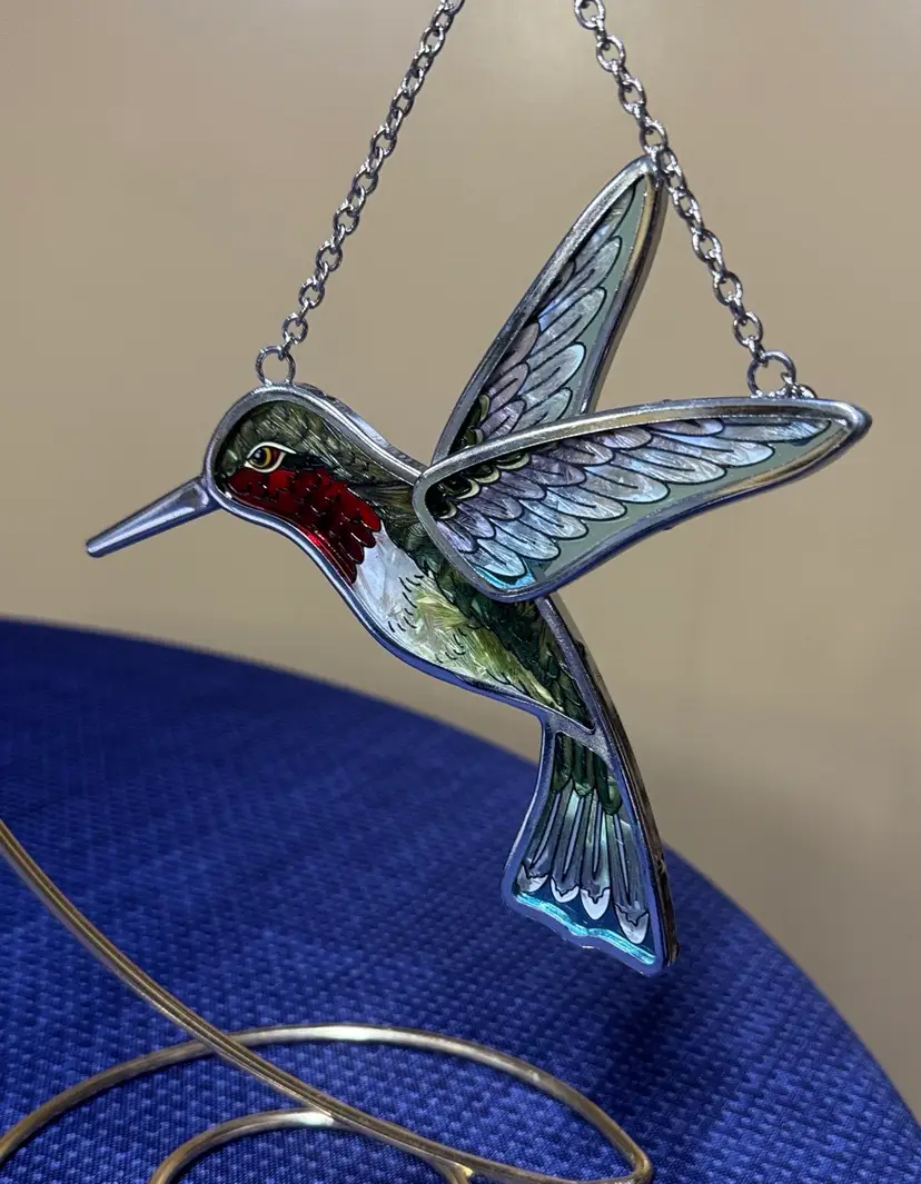 Amia Studios Hummingbird Suncatcher Hand Painted Glass Window Hanging 6.5" A1301