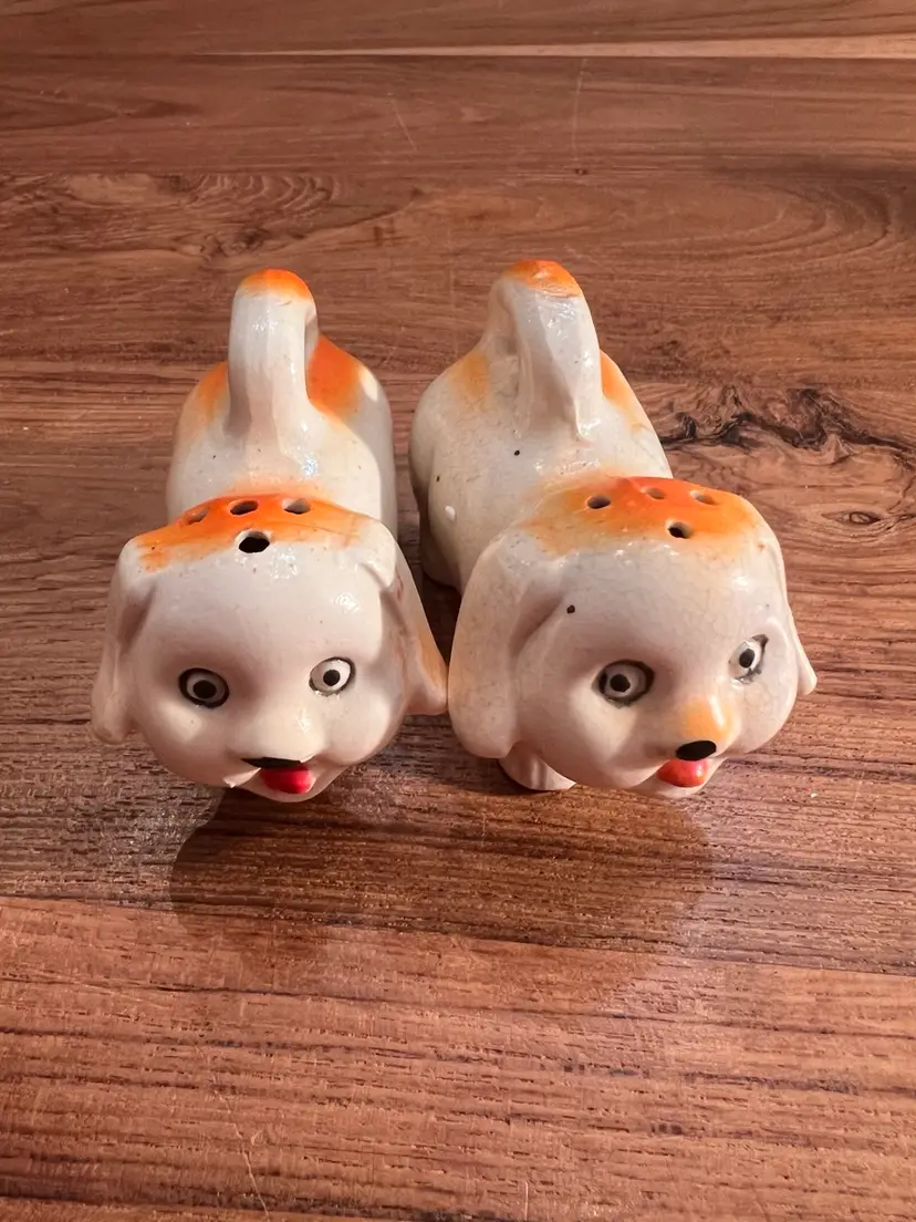 Vintage orange dog salt and pepper shakers