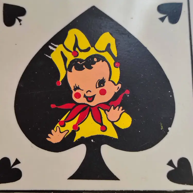 Vintage Playing Card Tile | Cute Winking Joker Girl on a Spade | Fun Trivet or Wall Decor | 1940s House of Lackner Made in USA