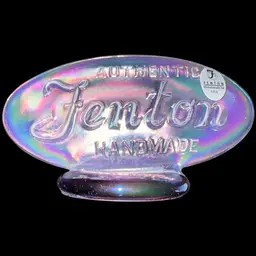 A Fenton Glass Purple Iridescent Salesman Logo Sign 5”