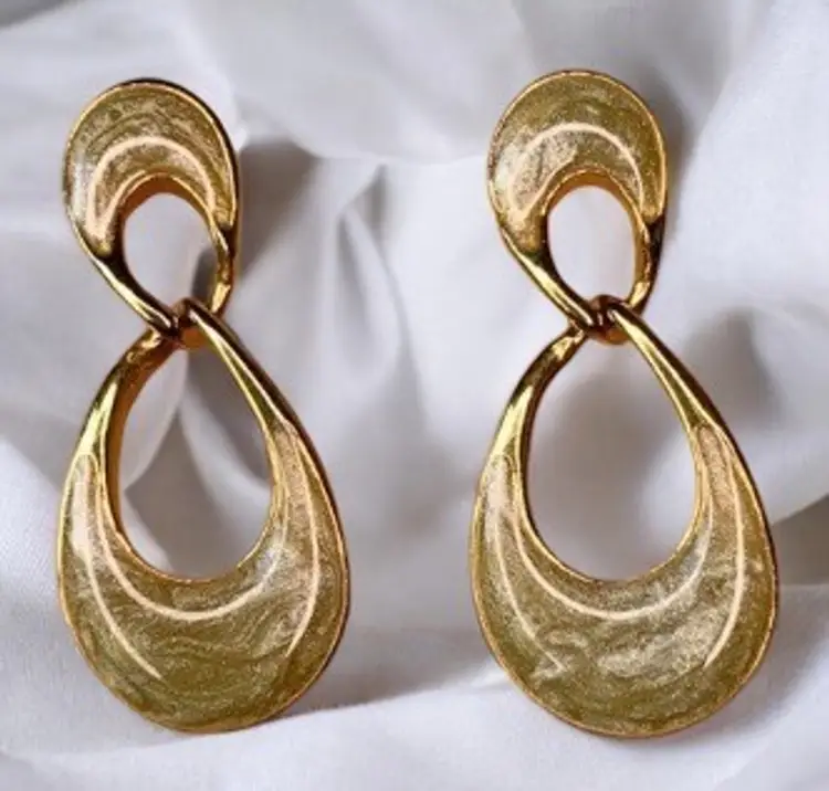 Estate Vintage Napier 80s Dusty Door Knocker Earrings Gold Tone Post Pierced
