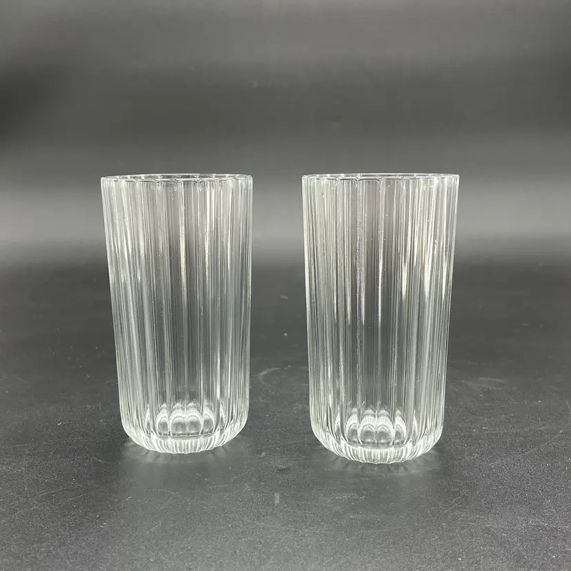 CXR3 by Corning Flat Juice Glasses Clear Ribbed Made in Italy MCM VTG Set of 2