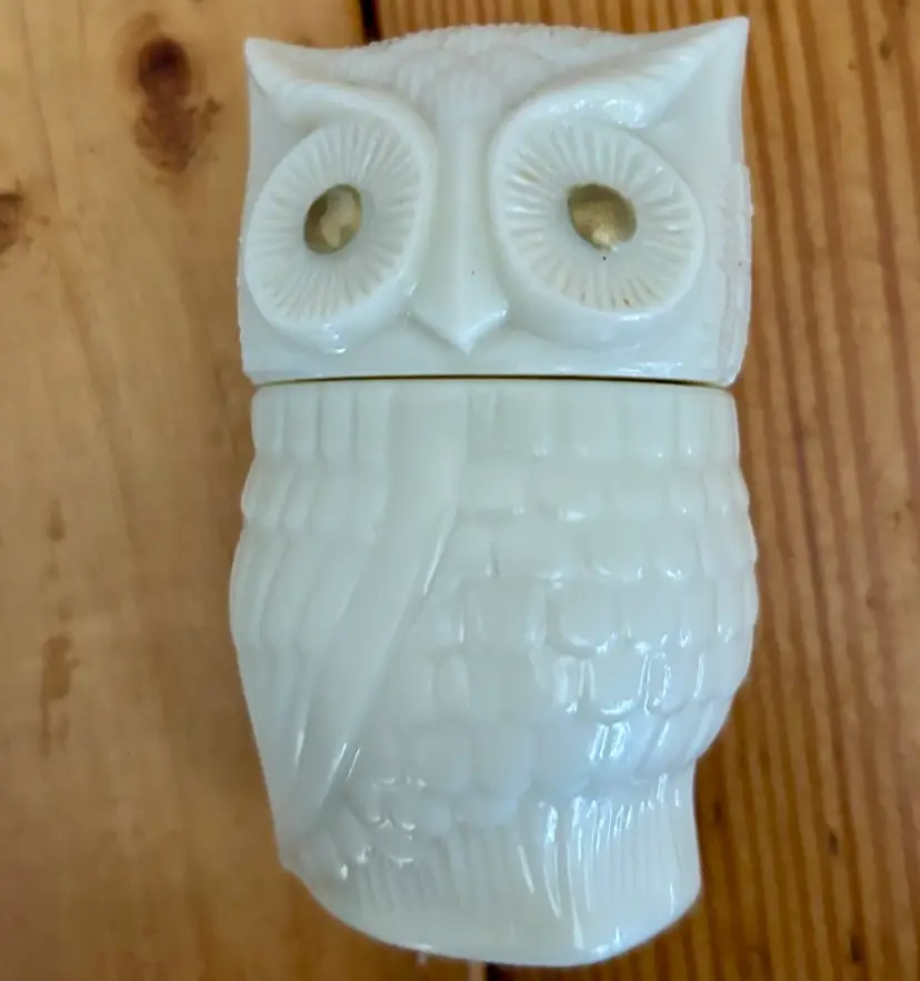 Avon Milk Glass Owl Perfume Bottle 3.25”