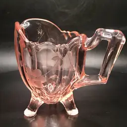Vintage Pink Floral Etched Depression Glass Creamer with Feet*