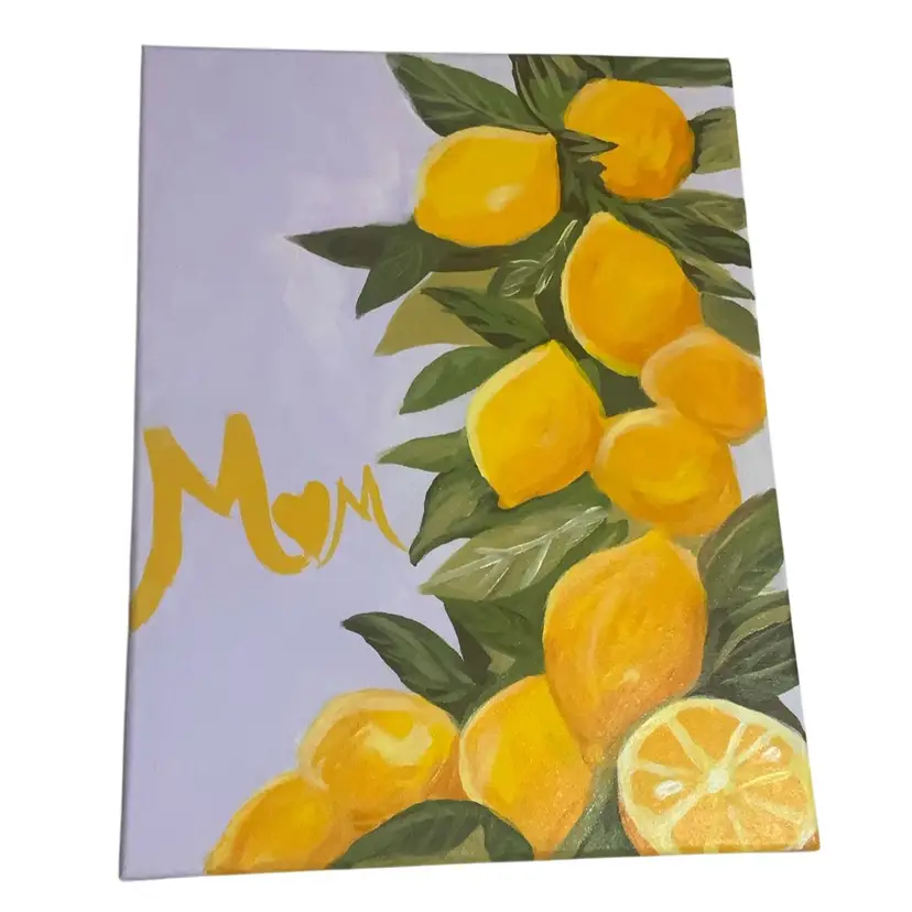 “Lemon 🍋 Love And Italian Dreams For Mom On Mother’s Day” Original Mixed Media Art Signed By Artist 11” By 14” Lemon Yellow On Lavender Purple Haze Lemon Study #2