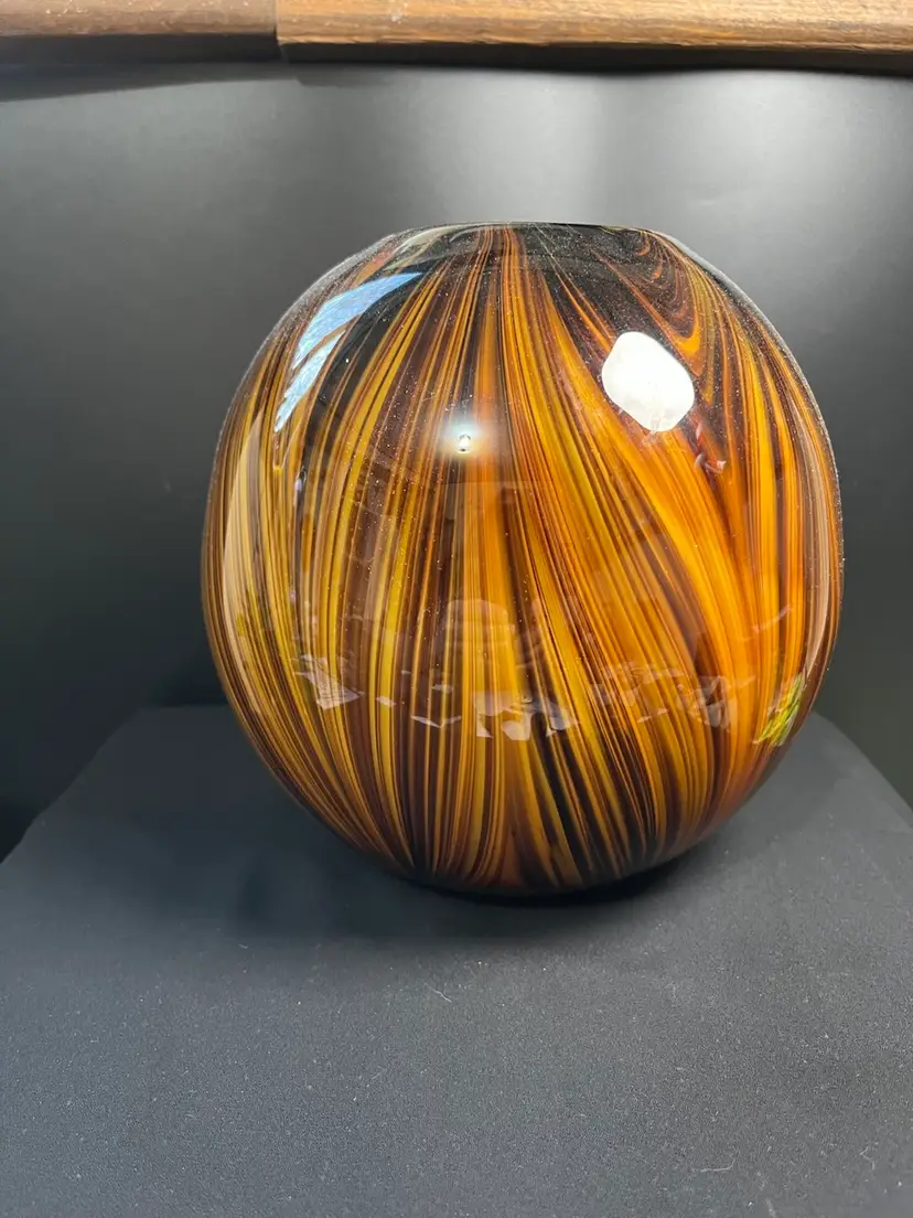 Retro Blown Glass Vase-Whirly Swirly Twirly Golds & Brown