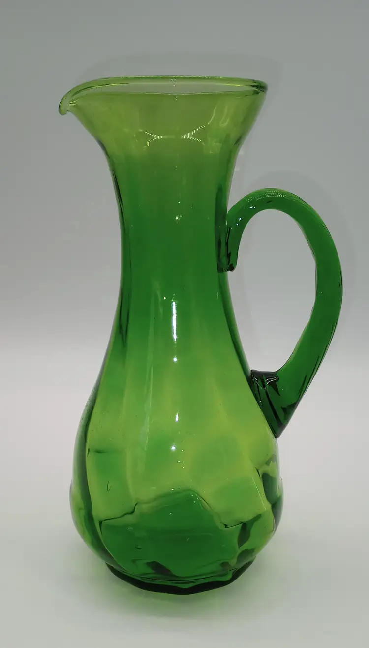 Vintage Green Swirl Glass Pitcher (By Fostoria),with Elegant Handle.