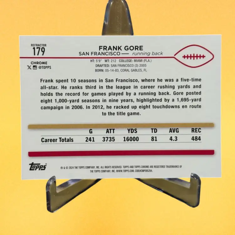 Frank Gore 2024 Topps Chrome #179 Refractor San Francisco 49ers