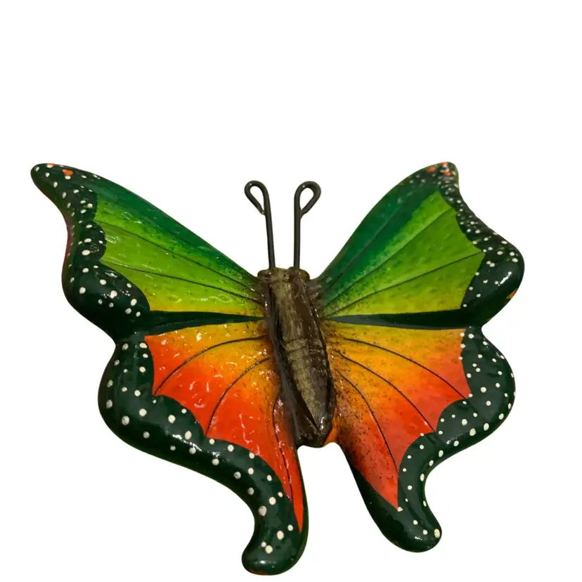 3  Gorgeous Talavera Green And Orange Butterfly 🦋 Shaped Wall Hanging 4.5” Wingspan