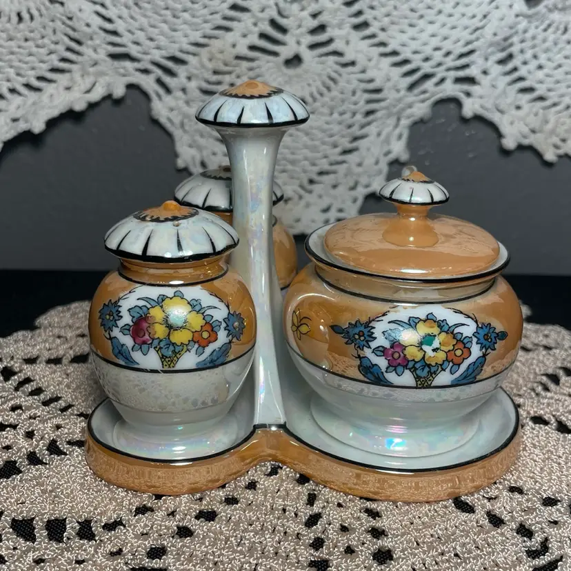 Vtg Noritake Lustreware Condiment Set Japan W/spoon