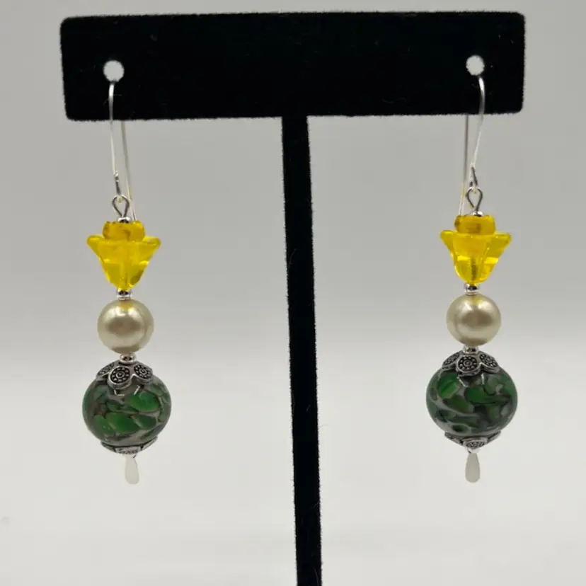 #103 “Shamrock Fields" ☘️ Series - Handmade by Me -- Vintage Lampwork Earrings