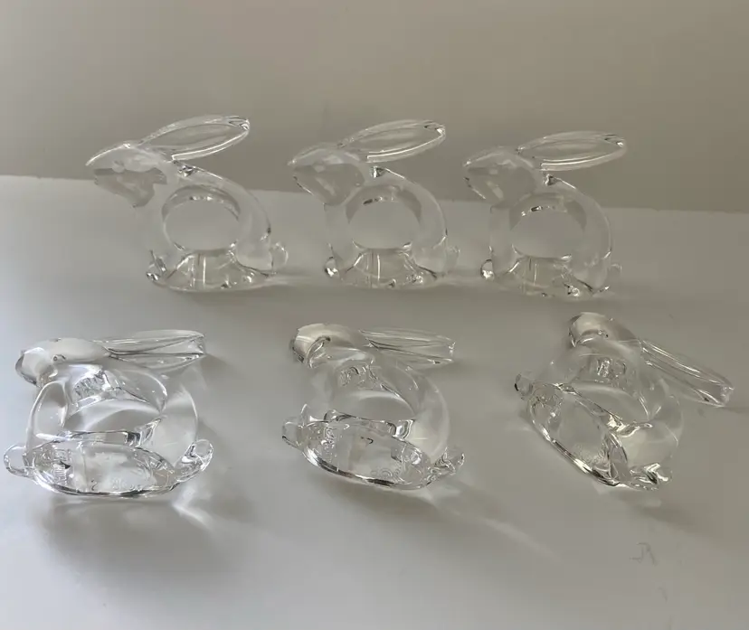 Bijan Vintage Clear Lucite Bunny Rabbit Shaped Napkin Rings Set Of 6 -3β X 2β