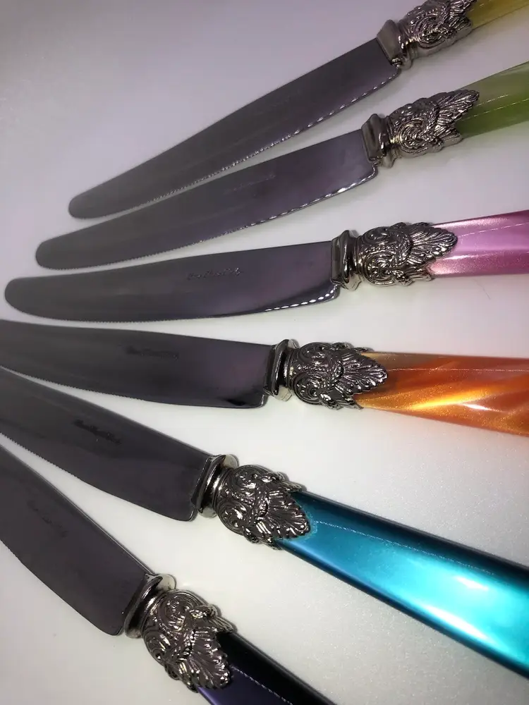 Eme Inox Flatware Butter knives Lucite Stainless Steel Made In Italy Vintage