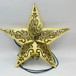 Vintage Gold Star Christmas Tree Topper, Lighted Decor, Unbranded