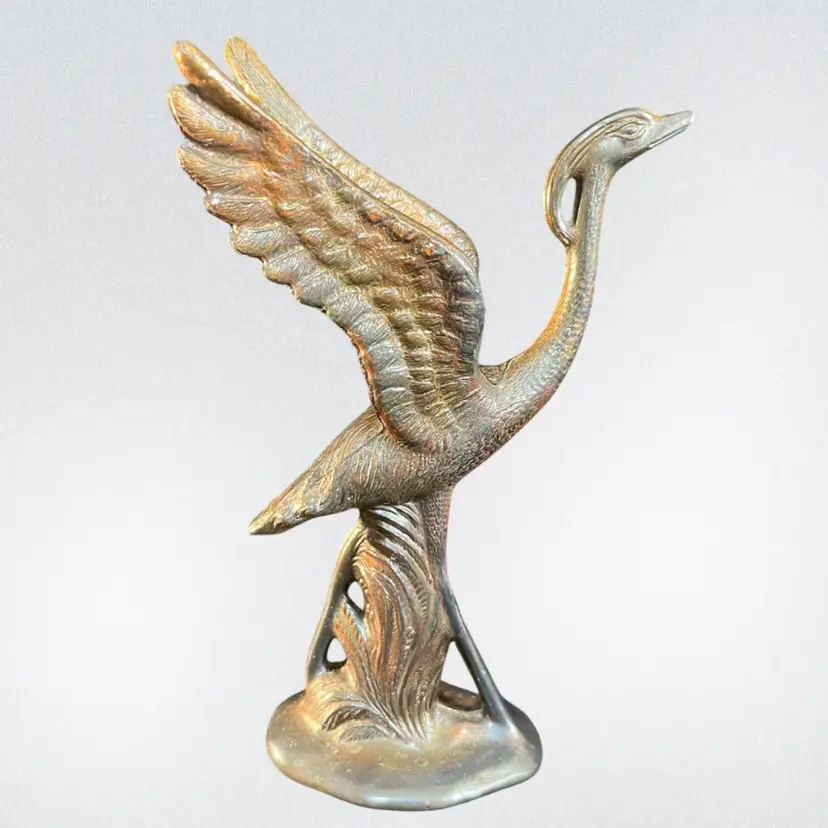 Mid Century Cast Metal Crested Crane