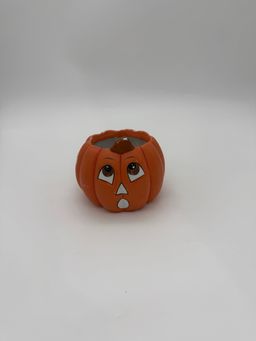 Halloween Fall Decorative vtg. Hand Painted Pumpkin Jack-O-Lantern planter Sm.