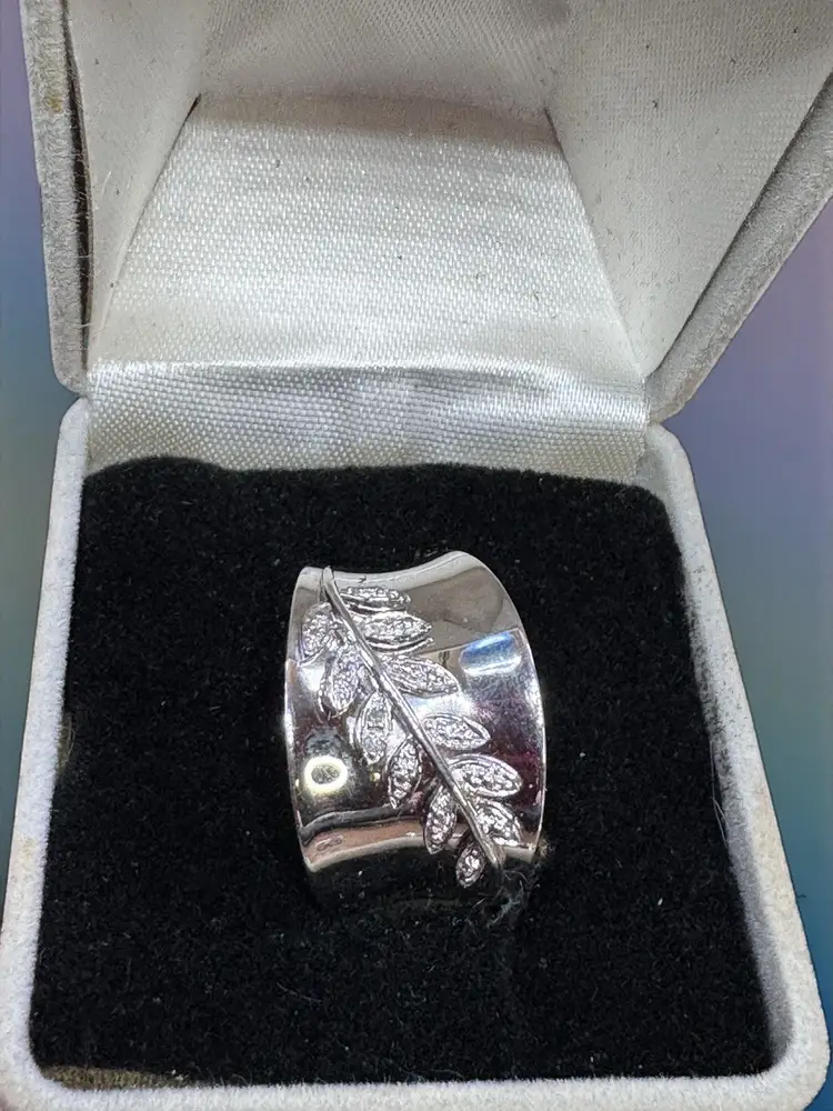 Sterling Silver & Diamond “Winter Wonderland” Cigar Band Ring - by Donna Lee - Signed CC For Concord Collection - Retired NLIP