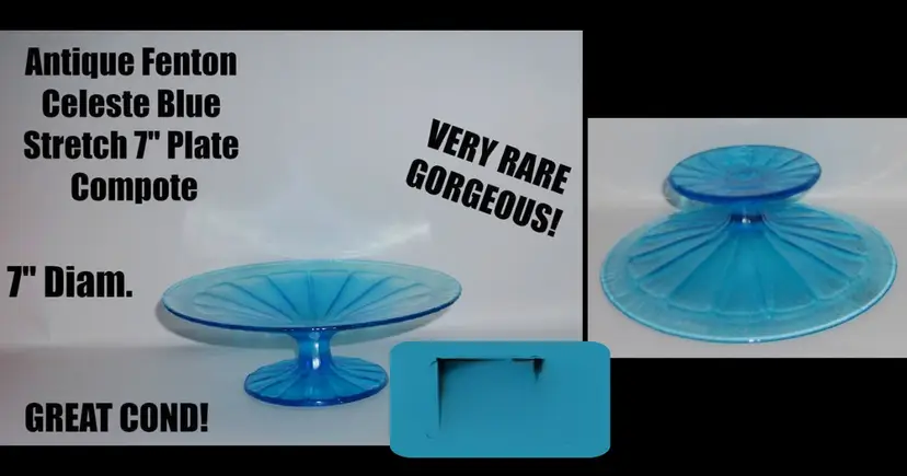 Vintage Fenton Celeste Blue Stretch Glass Footed Plate / Compote