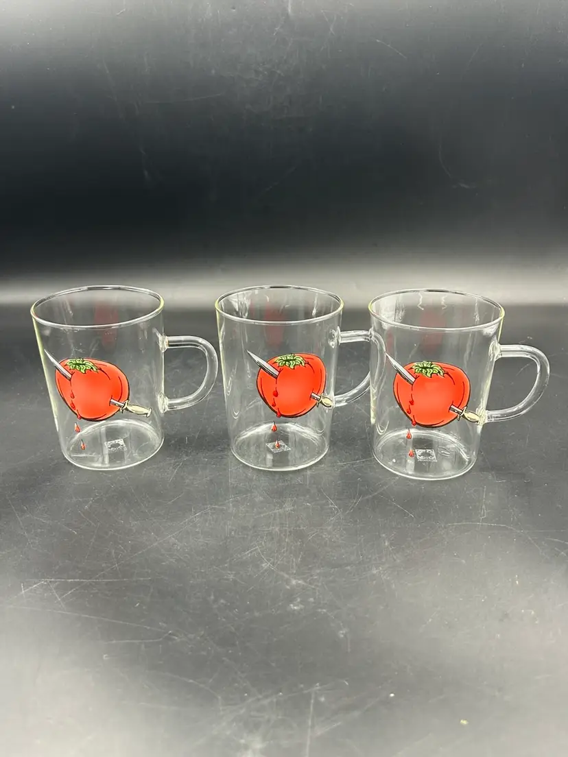 3 Vtg MCM Schott & Gen “bloody Mary” Tomato & Knife Design Cocktail Glasses