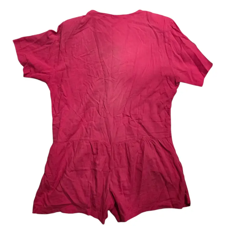 Vintage 50s Cotton Playsuit Romper Hot Pink Sz L Shoulder Pads Shorts Jumpsuit