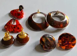 Vintage 80s Lot Of Tortoise Shell Chunky Pierced Earrings
