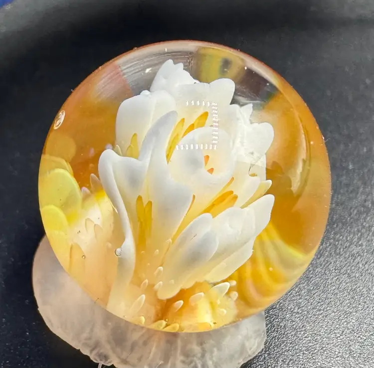 Contemporary Art Glass Marble Word Implosion HBD Mom .84”