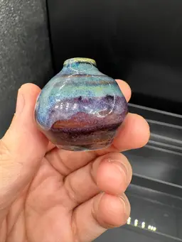 Made By Me - Purple, Blue, Green Drip Glaze Mini Squat Vase 1 1/4” Controlled Chaos Pottery
