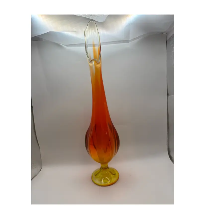 Vintage MCM Viking Epic 6 Petal Persimmon Glass Swung Vase - 15 1/2 In