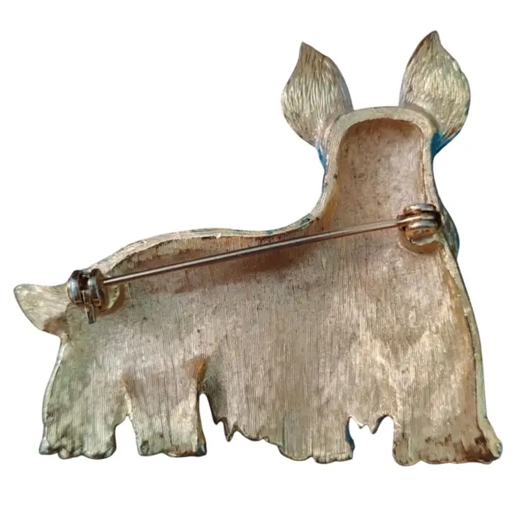 Blue Scottie Dog Brooch Pin Gold Tone Enamel 2 Inch Unmarked