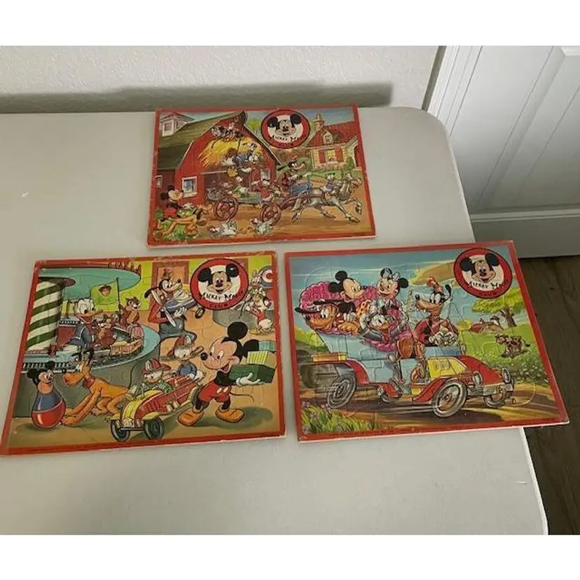 3 Vintage Mickey Mouse Club Tray Jigsaw Puzzles