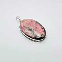 Rhodonite Pendant in Sterling Silver Finish (#138)