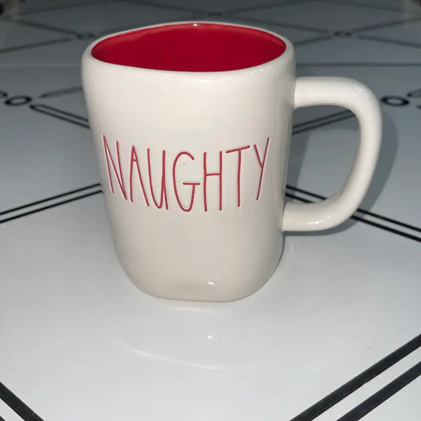 Rae Dunn for Magenta Christmas NAUGHTY NICE LL Mug White w/ Red Lining & Writing