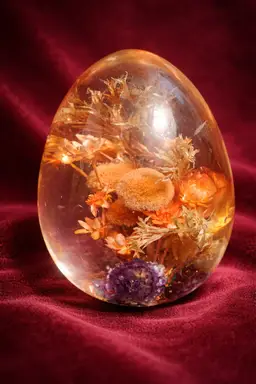 Vintage Lucite Resin dried floral and mushroom egg