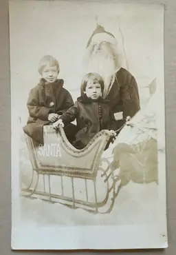 1924 Antique RPPC Photo Postcard Girls w/ Santa Claus