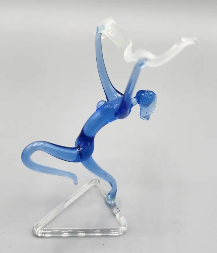 1920s/30s Bimini Austria Fritz Lampl Blue Glass Olympic Gymnast with Ribbon Figurine