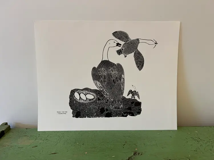 1970s Inuit Art Print - Geese - Syollie Awp- Vintage Eskimo La Fédération des Coopératives du Nouveau Quebec