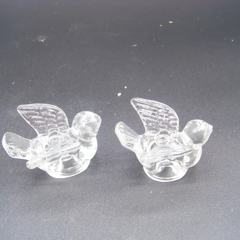 Vintage Small Sparrow Clear Glass Taper Candle Holders Set of 2