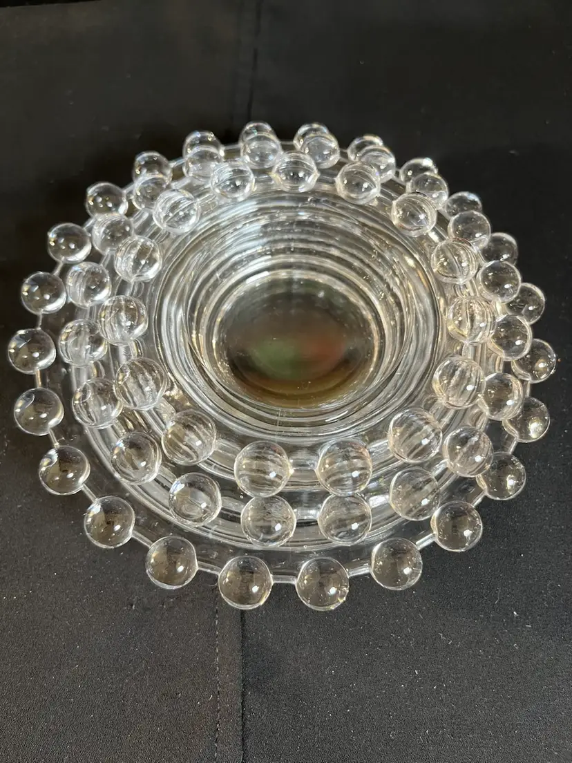 Imperial Clear Glass Candlewick or Boopie-Graduated 3 Piece Ashtray Set-Has a Beautiful Green UV Reactive Glow!