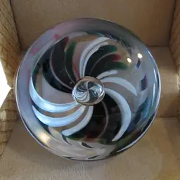 VINTAGE Harry Boyer Hand Blown Glass Paperweight - Colorful Swirl Pattern SIGNED