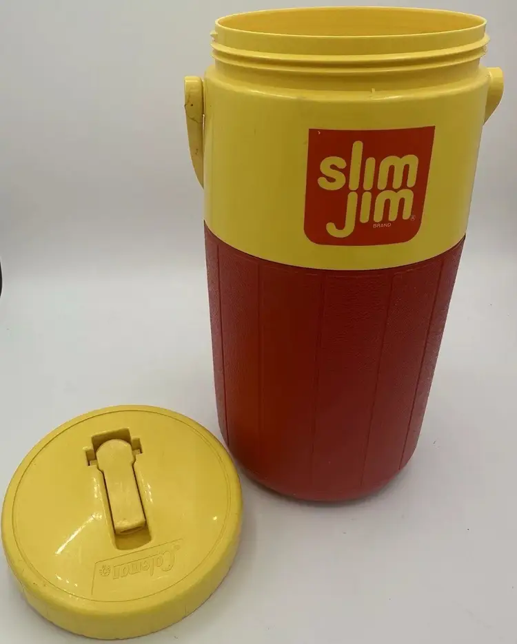Vintage Coleman 5590 half gallon water jug cooler Slim Jim branded Yellow Red