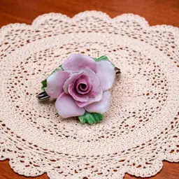 vintage porcelain rose flower brooch, made in manufactured England