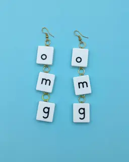"OMG" Tile Letter Chain Dangling Earrings