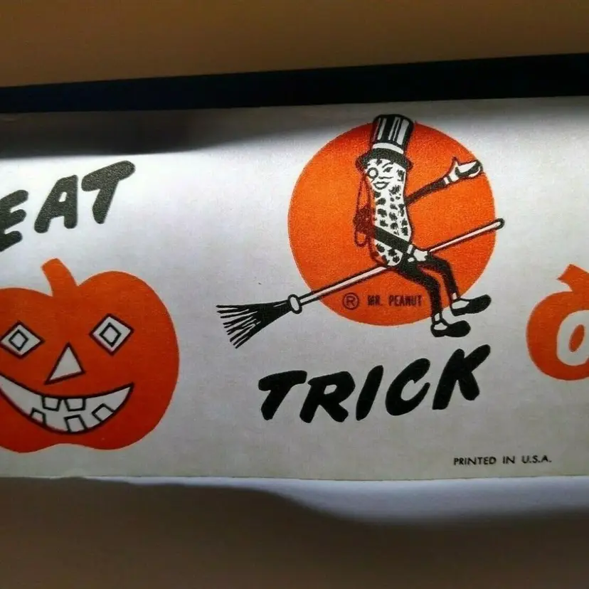 Mr Peanut Halloween Wax Paper Steamer Banner Original 1940s Planters Peanuts Artwork Vintage